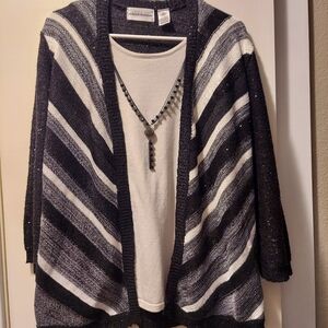 Elegant Sparkling Alfred Dunner Black and White Knit Sweater Set